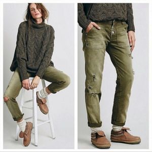 Free People Olive Green Distressed Jeans